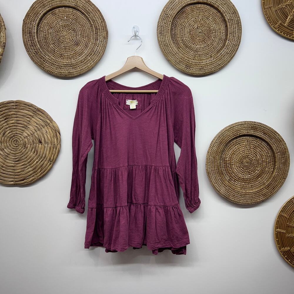 Anthropologie Maeve Babydoll Top XS Purple Tiered Feminine Casual
